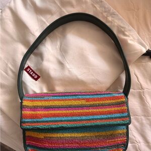 STAUD Vibrant Striped Beaded Shoulder Bag